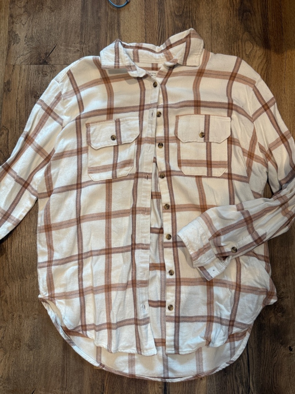 Billabong Plaid Button-Up Shirt - Cream with Brown Check